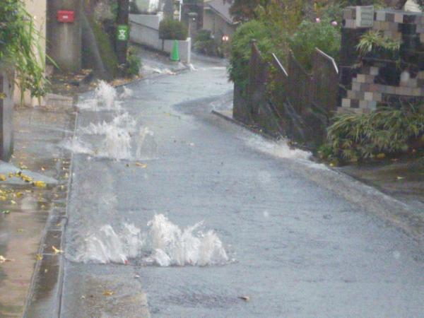 「ゲリラ豪雨とそれに付随する洪水」 透水・洪水・路面温度